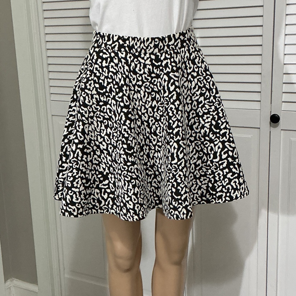 INTERMIX Black and White Animal Print Skater Skirt